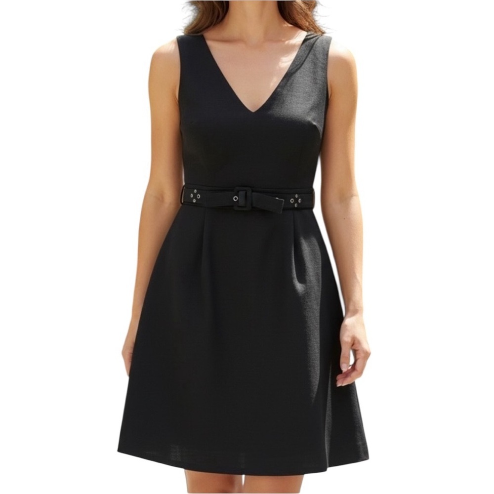 NWT Jillian Jones Black Linen Sleeveless Studded Waist Tie Dress